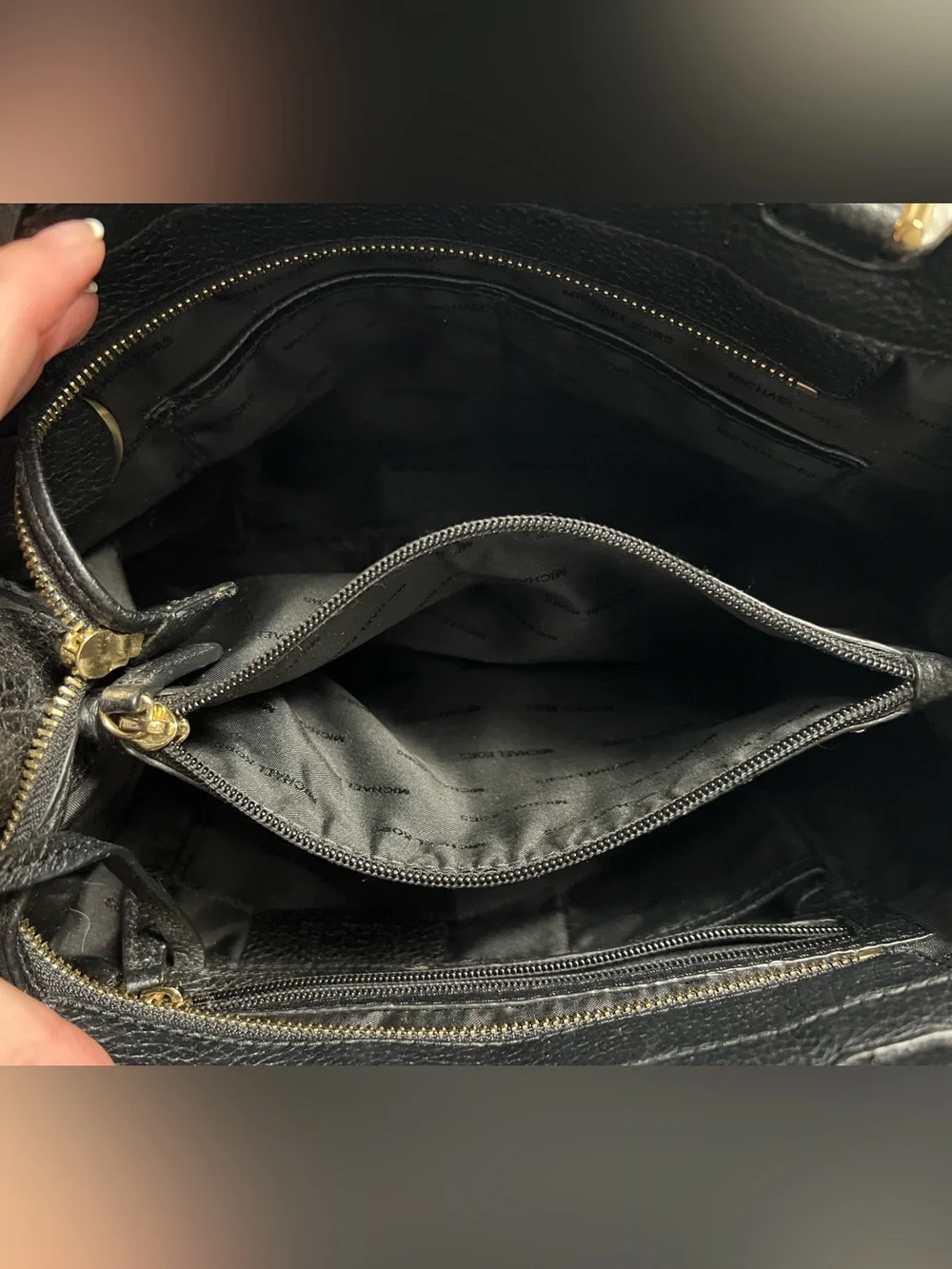Michael Kors Black Pebbled Leather Shoulder Bag with Gold Hardware